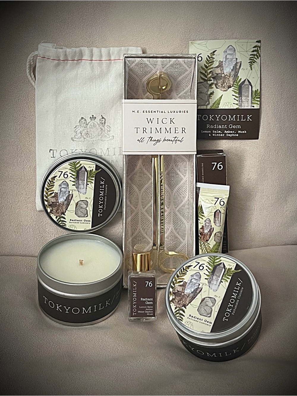 Margot Elena TOKYOMILK Radiant Gem 76 candle tins petite gift set wick trimmer